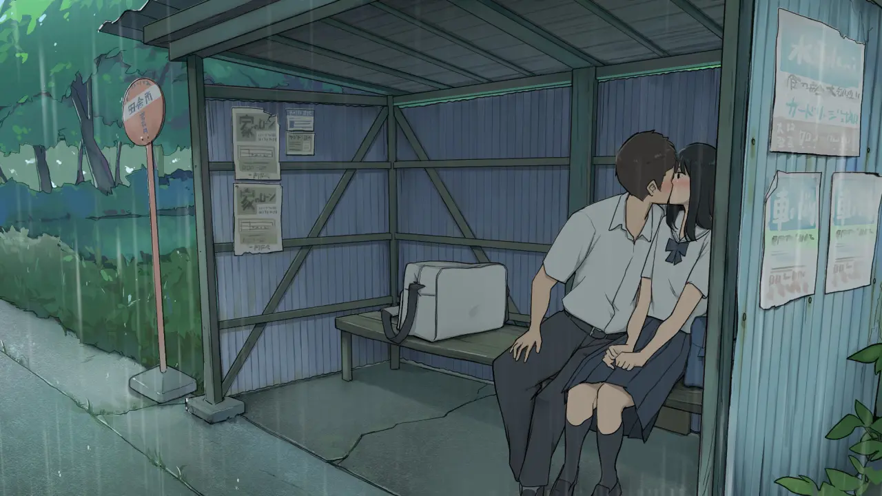 Inaka No Bus-Tei Nite Tougekou De Itsumo Issho Ni Naru Kouhai Joshi To Amayadori | 시골 정류장에서 항상 등하교를 함께하는 후배 여자애와 비를 그으며